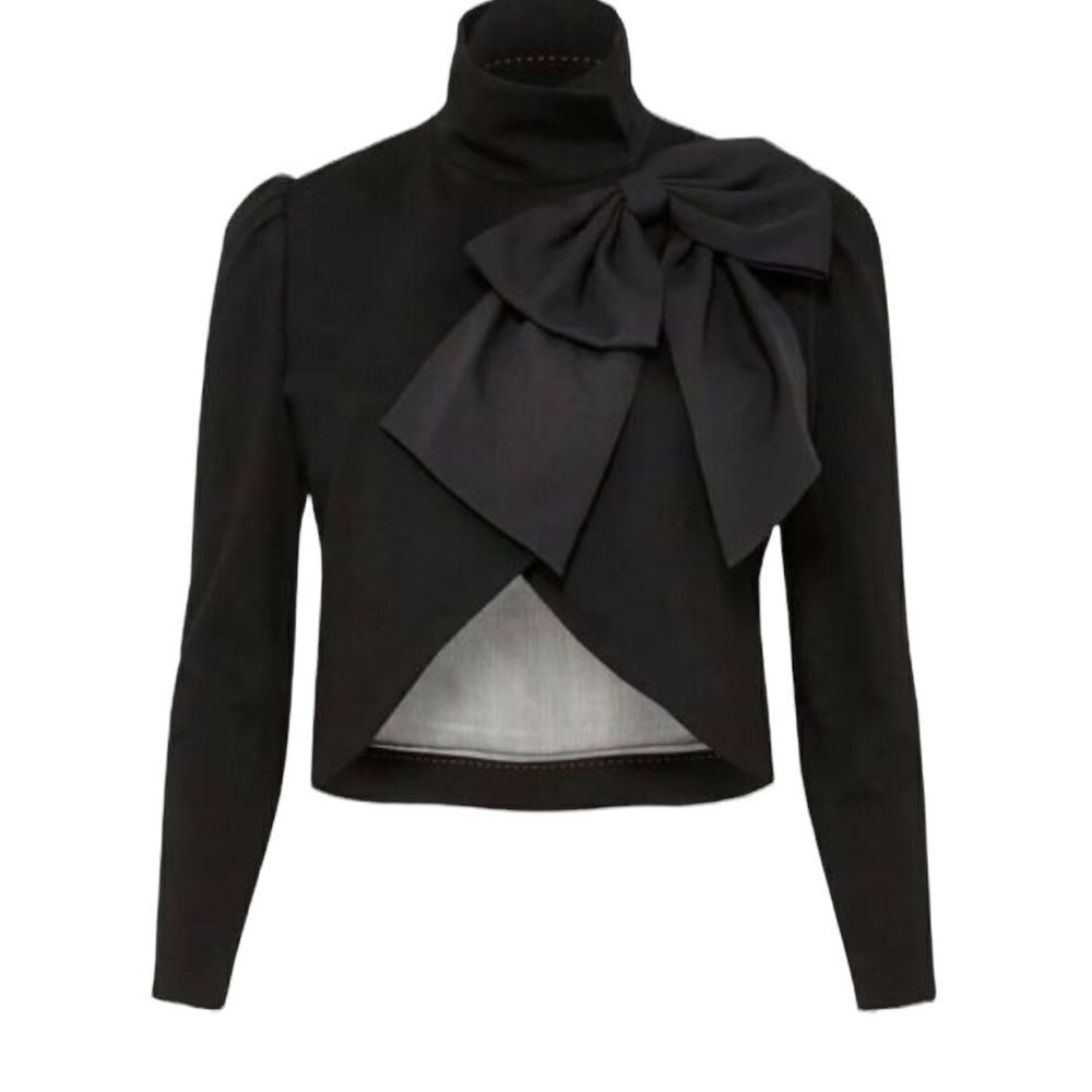 ALICE + OLIVIA Cropped Blazer Jacket With Bow Black XS